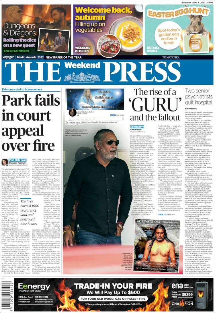 Portada de The Press (Nueva Zelanda)