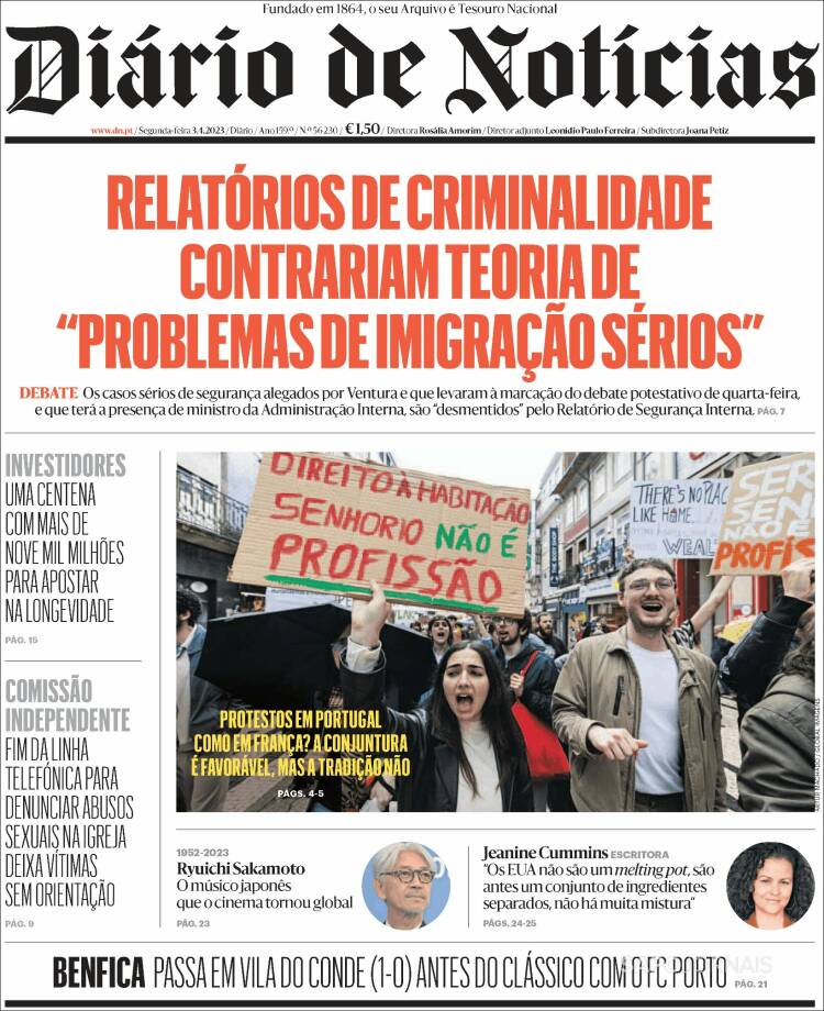 Portada de Diário de Noticias (Portugal)