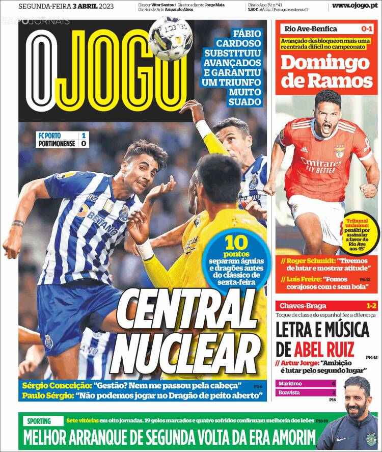 Portada de O Jogo (Portugal)
