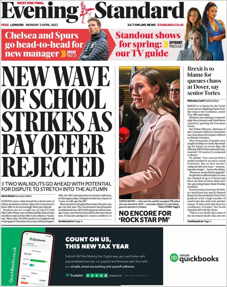 Portada de Evening Standard (Reino Unido)