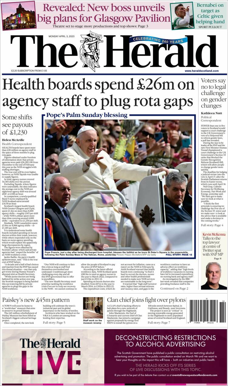 Portada de The Herald (Reino Unido)