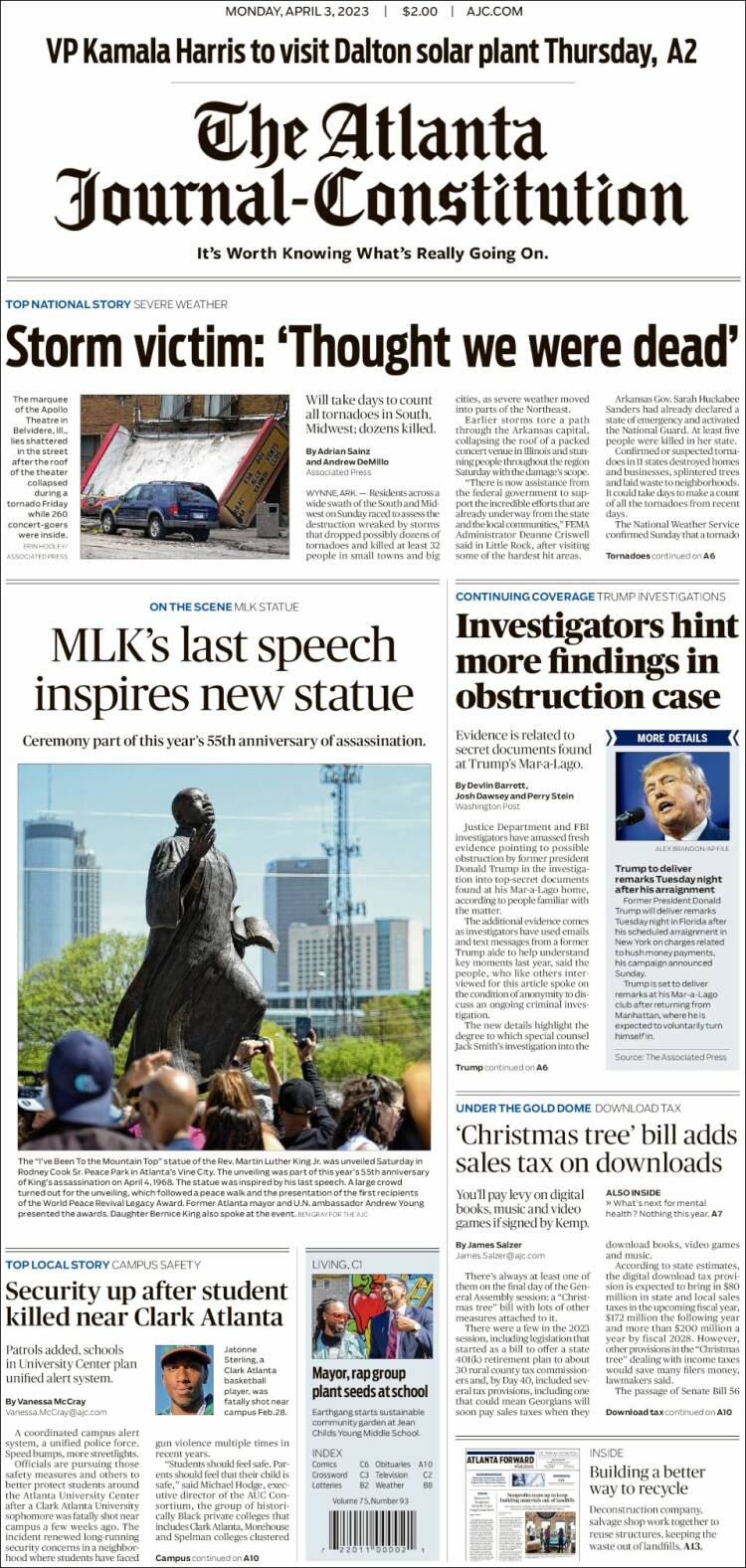 Portada de The Atlanta Journal-Constitution (USA)