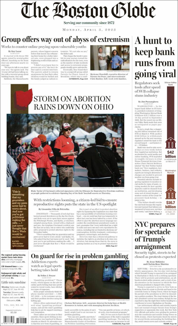 Portada de Boston Globe (USA)