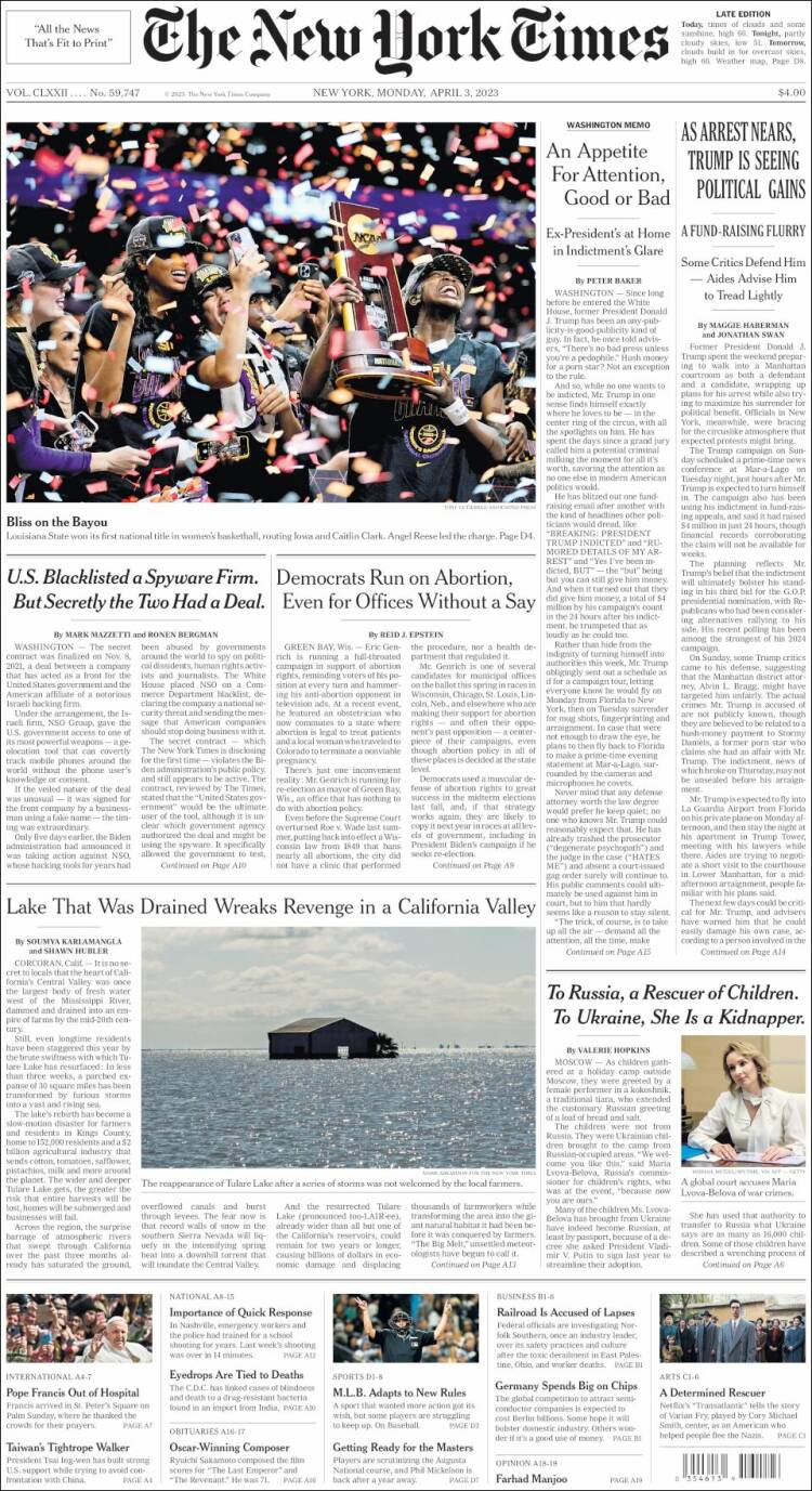 Portada de New York Times (USA)