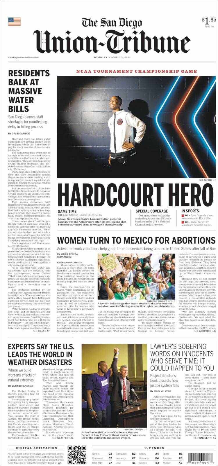 Portada de The San Diego Union-Tribune (USA)