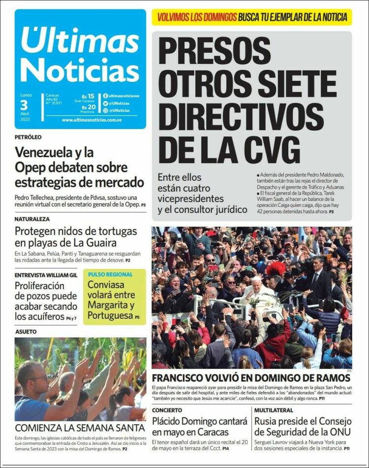 Portada de Últimas Noticias (Venezuela)