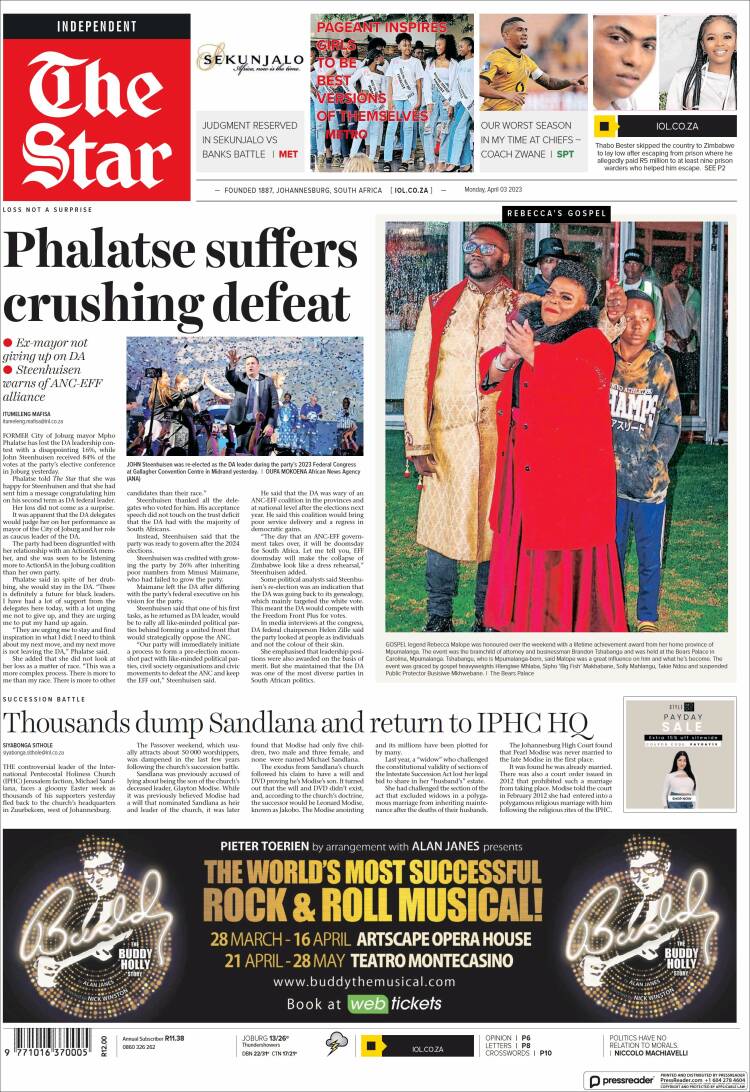 Portada de The Star (Sud&aacute;frica)