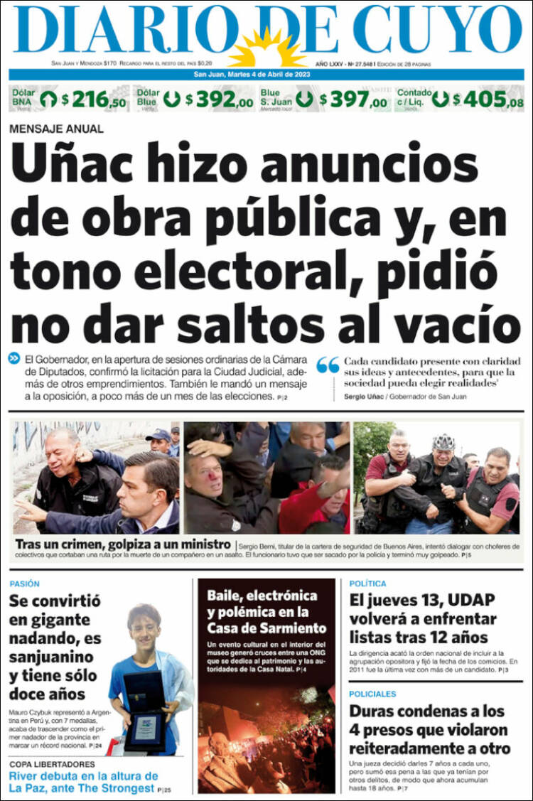 Portada de Diario de Cuyo (Argentina)