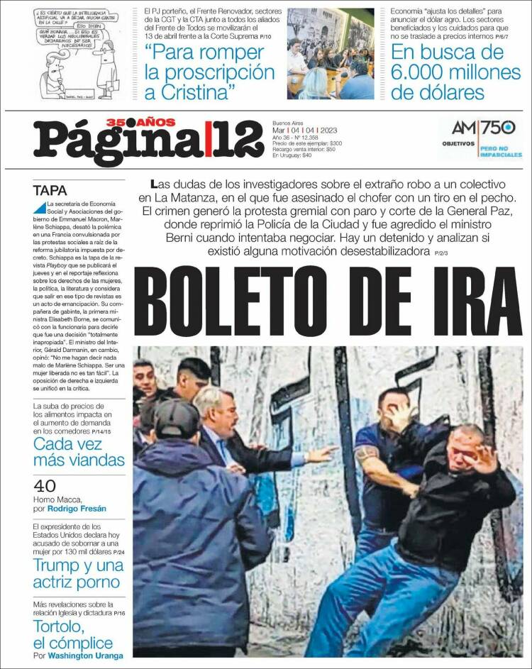 Portada de Página/12 (Argentina)