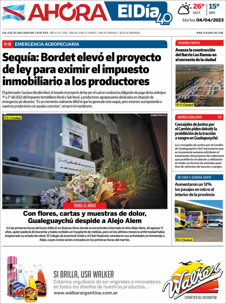 Portada de El Día de Gualeguaychú (Argentina)