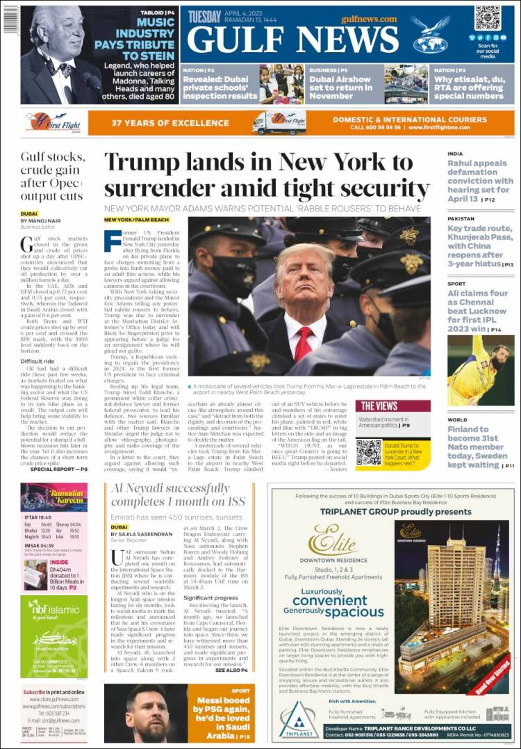 Portada de Gulf News (Asia-Pacífico)