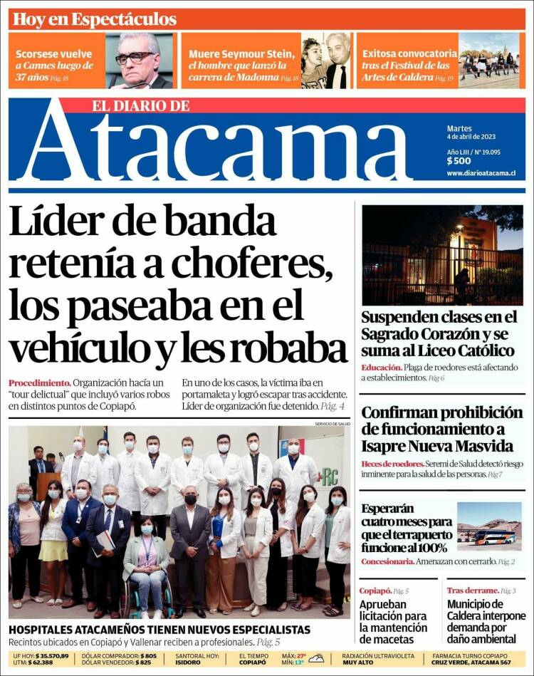 Portada de Diario de Atacama (Chile)