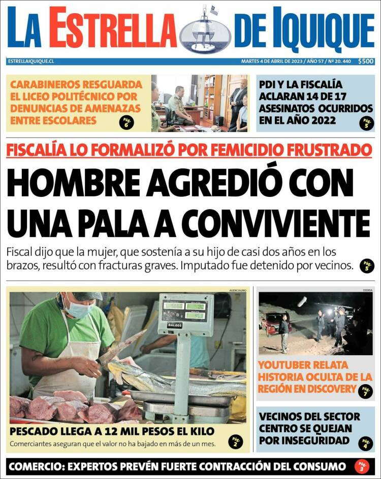 Portada de La Estrella de Iquique (Chile)