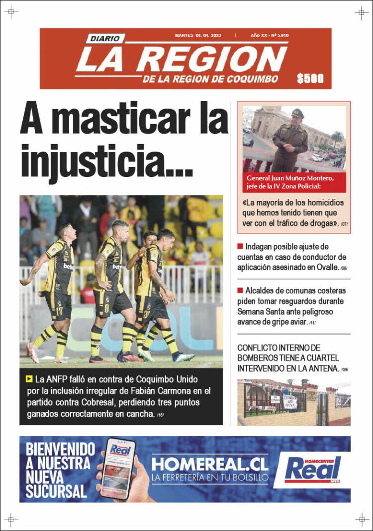 Portada de Diario La Región de Coquimbo (Chile)
