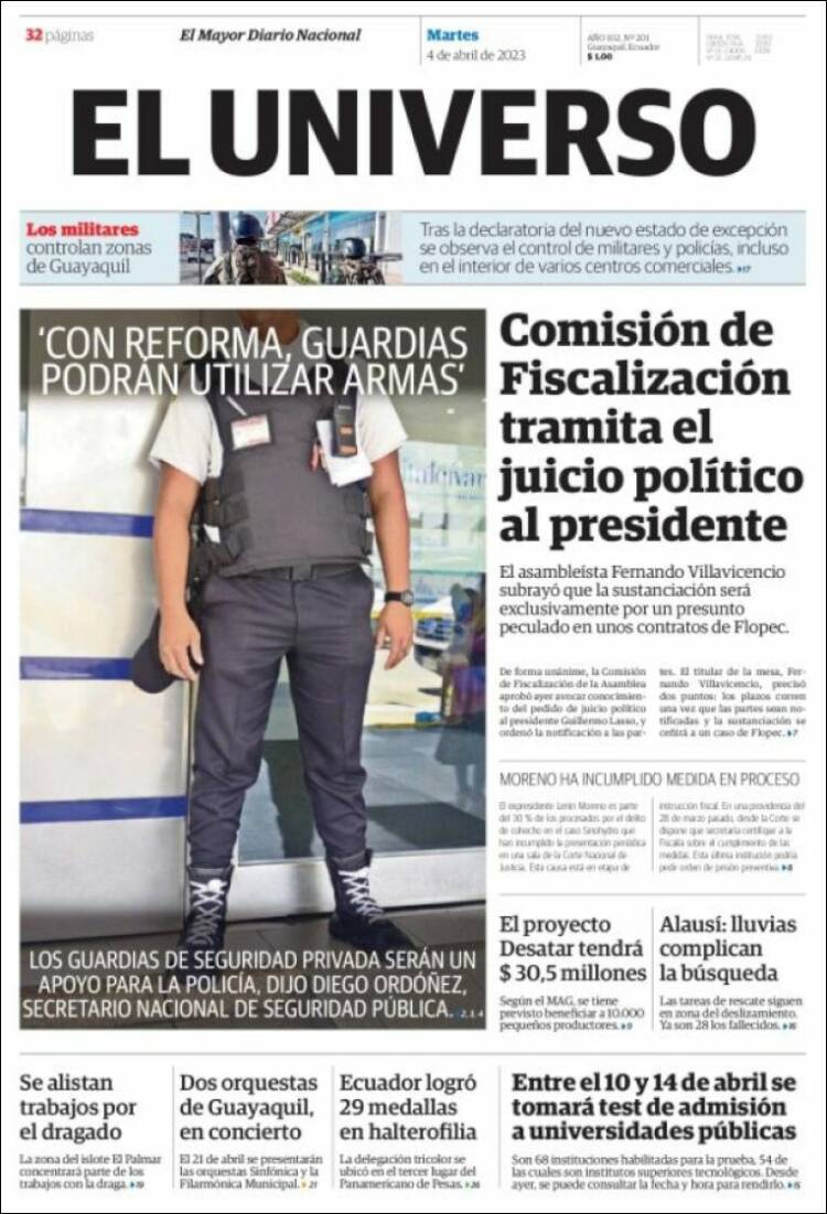 Portada de El Universo - Ecuador (Ecuador)