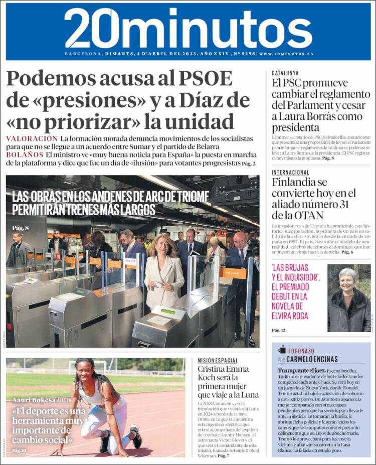 Portada de 20 Minutos - Barcelona (España)