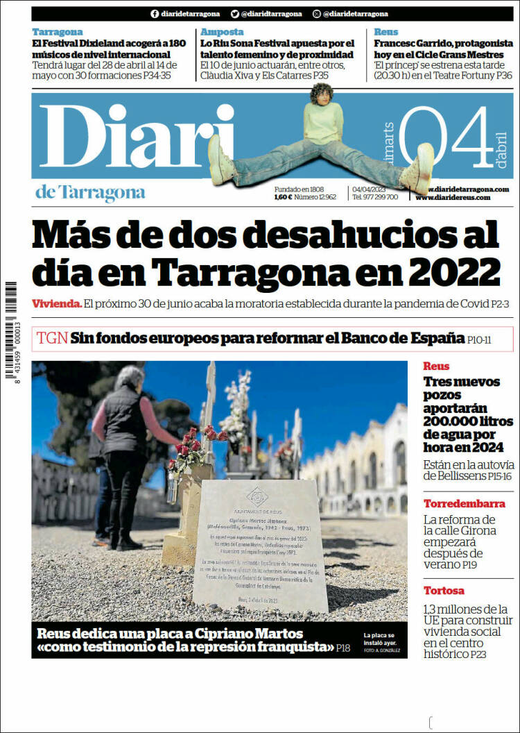 Portada de Diari de Tarragona (España)
