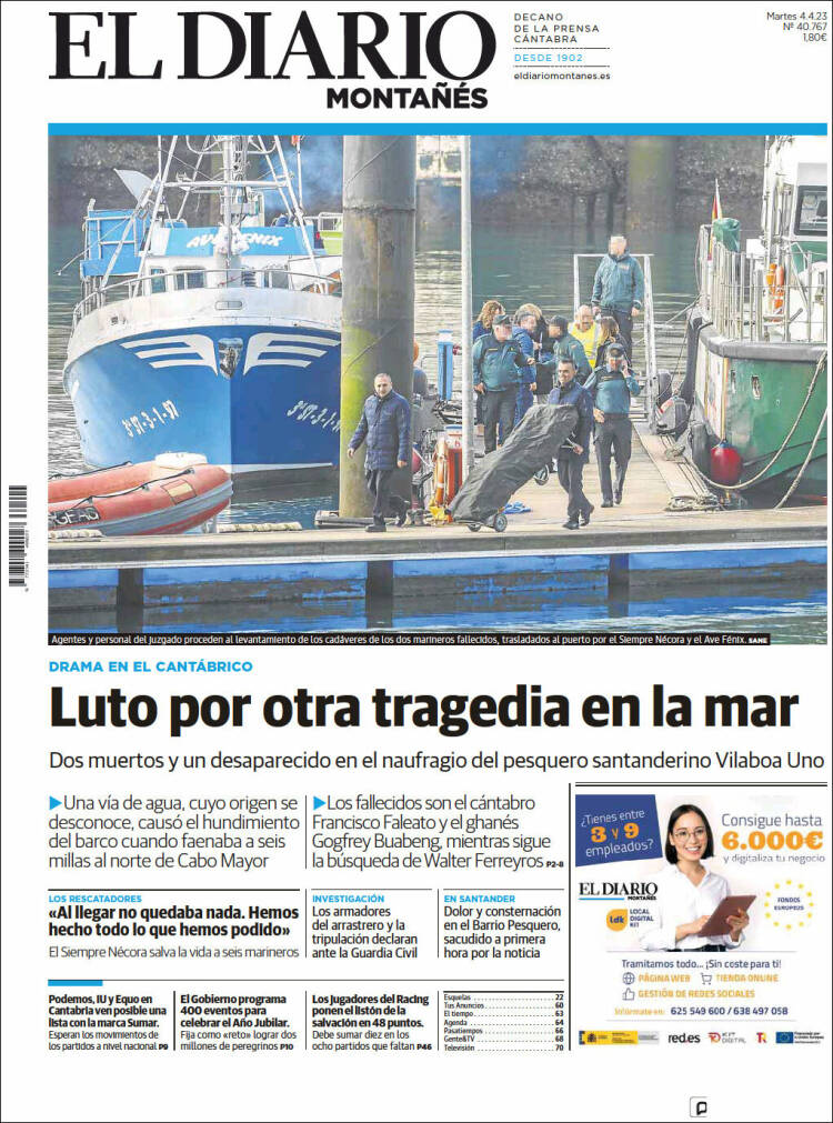 Portada de El Diario Montañés (España)