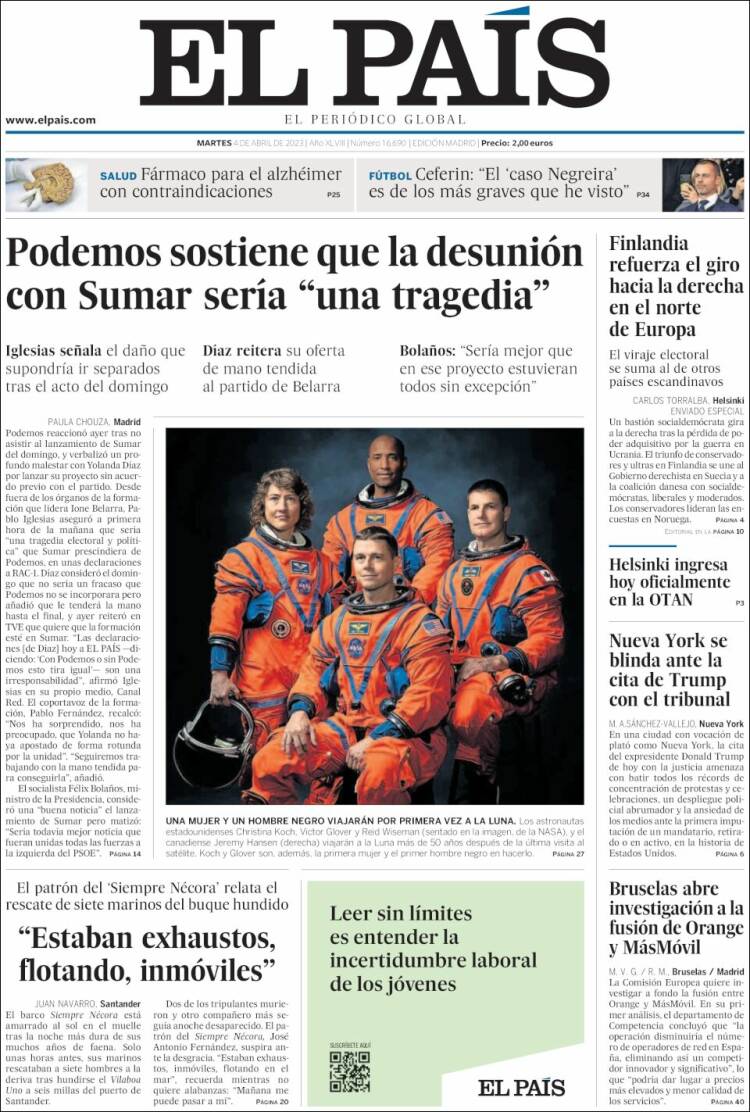 Portada de El País (España)