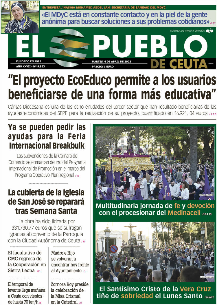 Portada de El Pueblo de Ceuta (España)