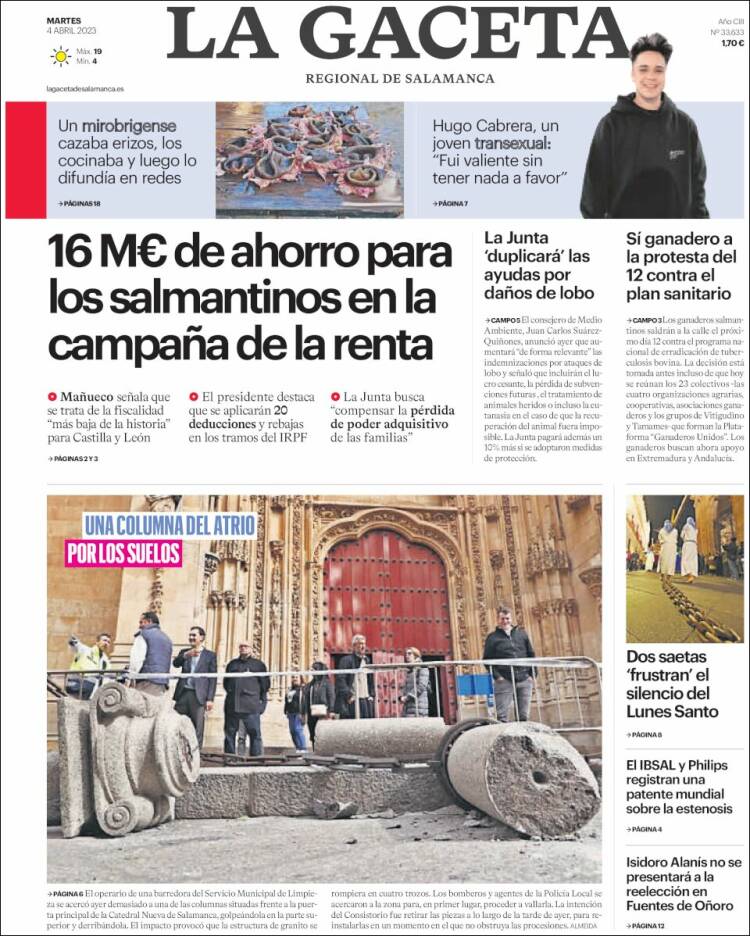 Portada de La Gaceta de Salamanca (España)
