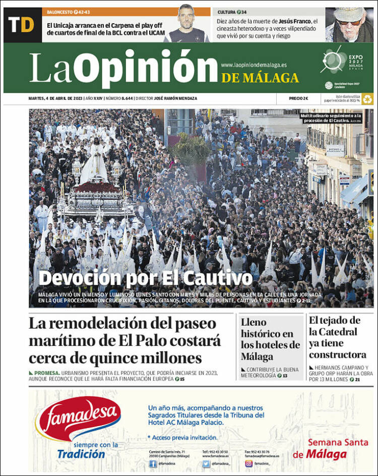 Portada de La Opinión de Málaga (España)