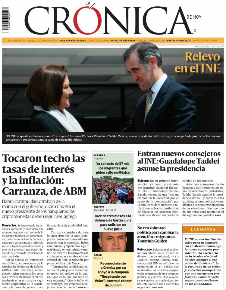 Portada de La Crónica de Hoy (M&eacute;xico)