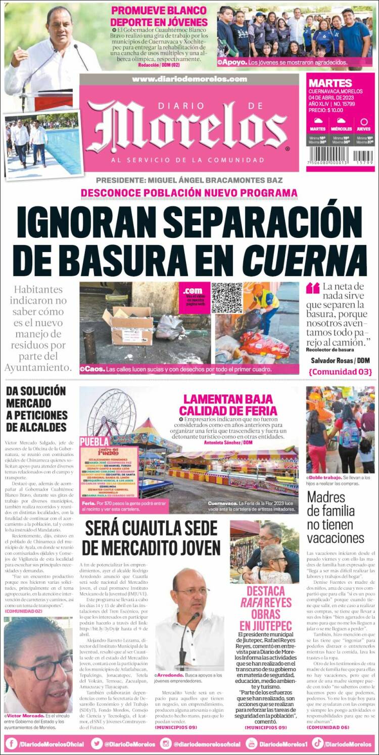 Portada de Diario de Morelos (M&eacute;xico)
