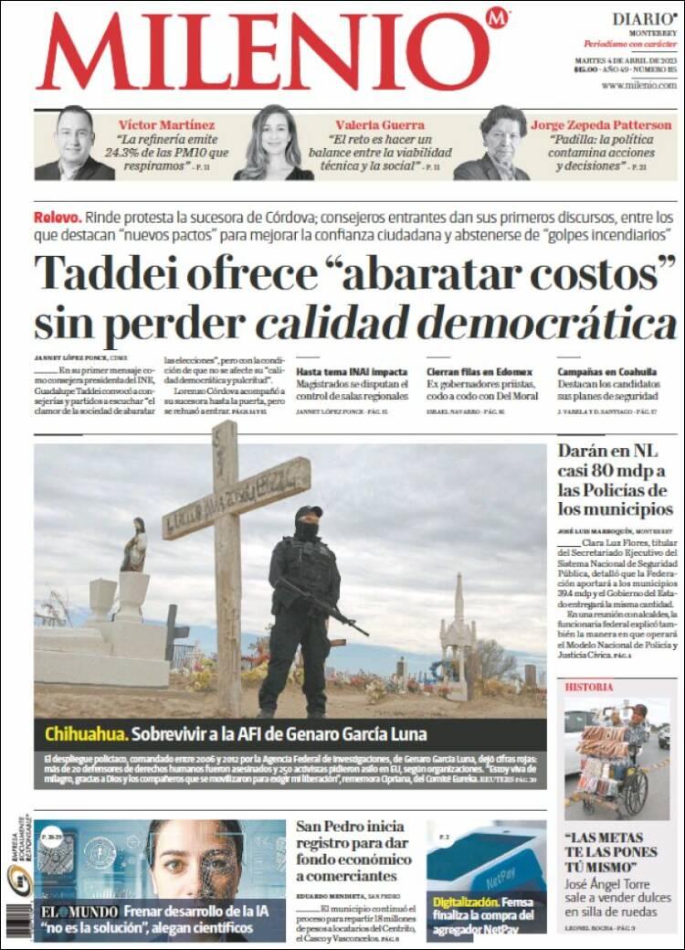 Portada de Milenio de Monterrey (M&eacute;xico)