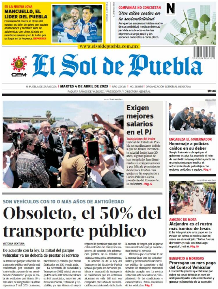 Portada de El Sol de Puebla (M&eacute;xico)