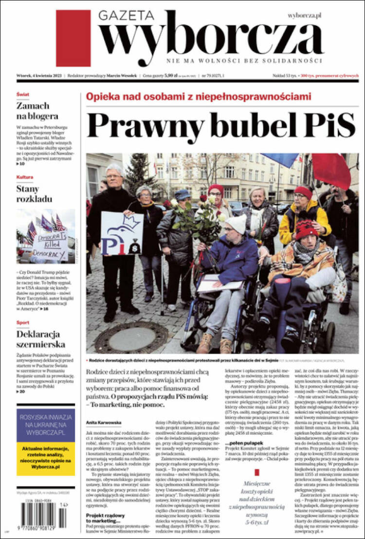 Portada de Gazeta Wyborcza (Polonia)