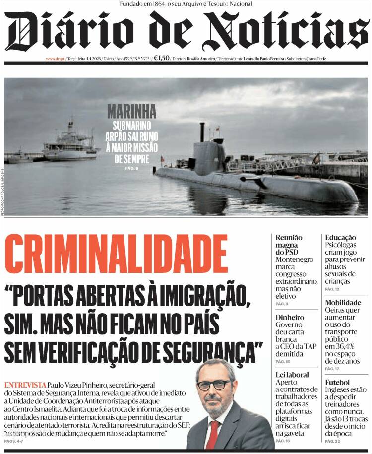 Portada de Diário de Noticias (Portugal)