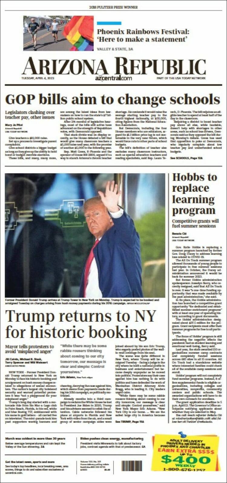 Portada de Arizona Republic News (USA)