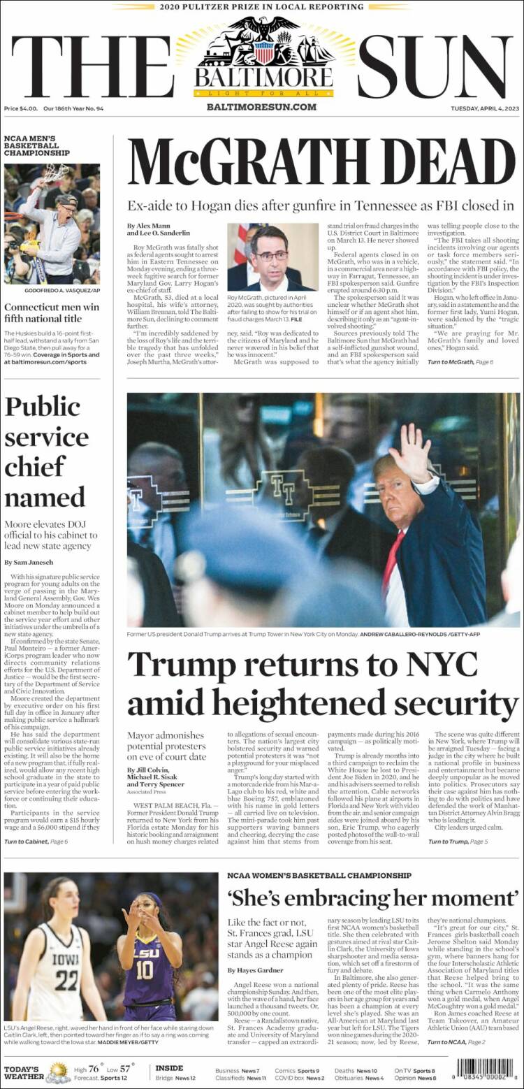 Portada de The Baltimore Sun (USA)