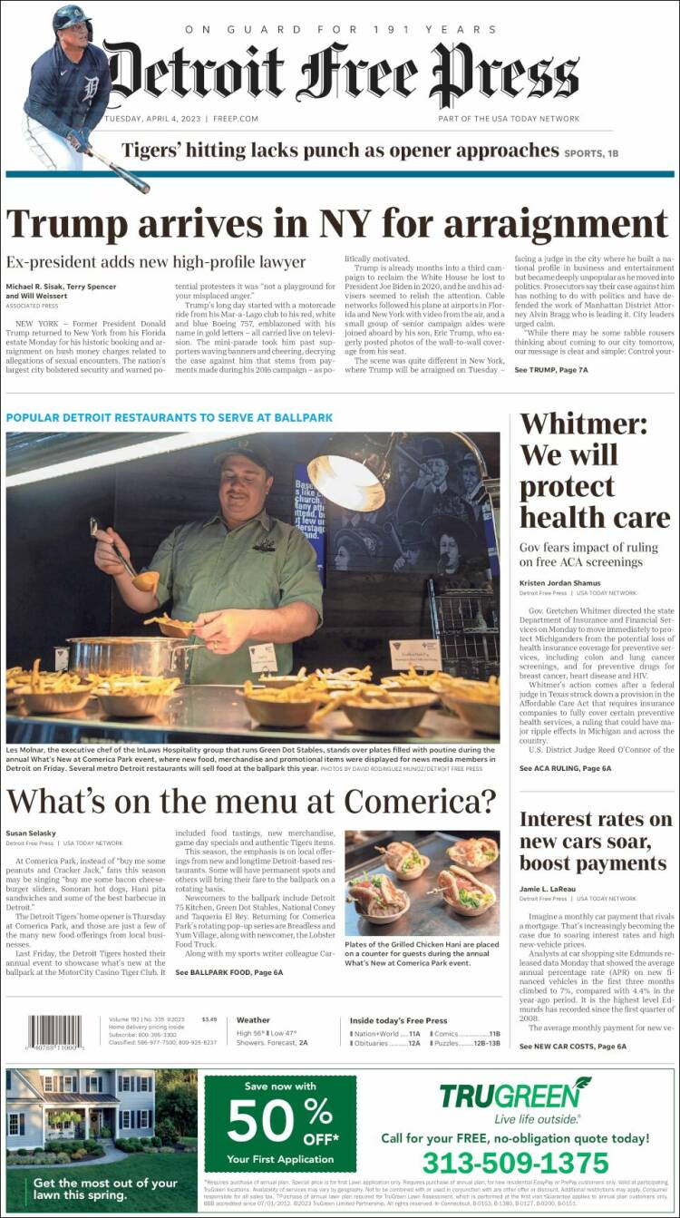 Portada de Detroit Free Press (USA)