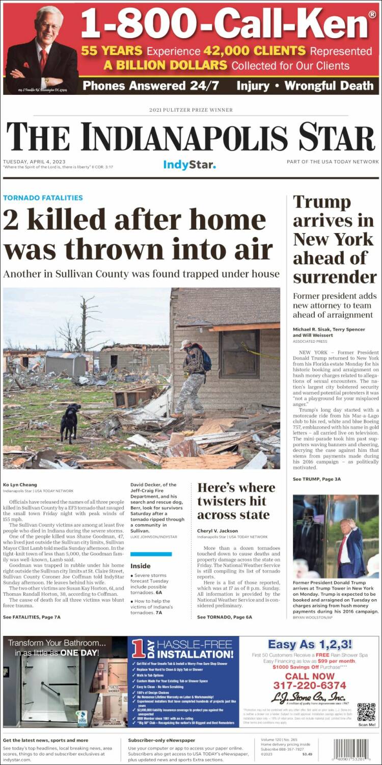 Portada de The Indianapolis Star (USA)
