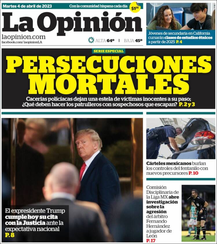 Portada de La Opinión (USA)