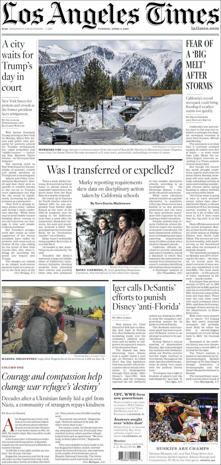 Portada de Los Angeles Times (USA)