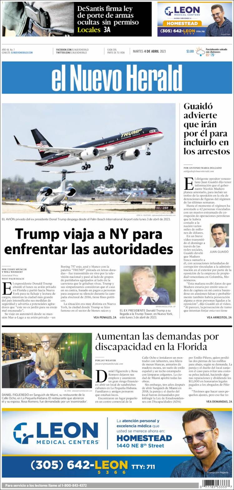 Portada de El Nuevo Herald (USA)