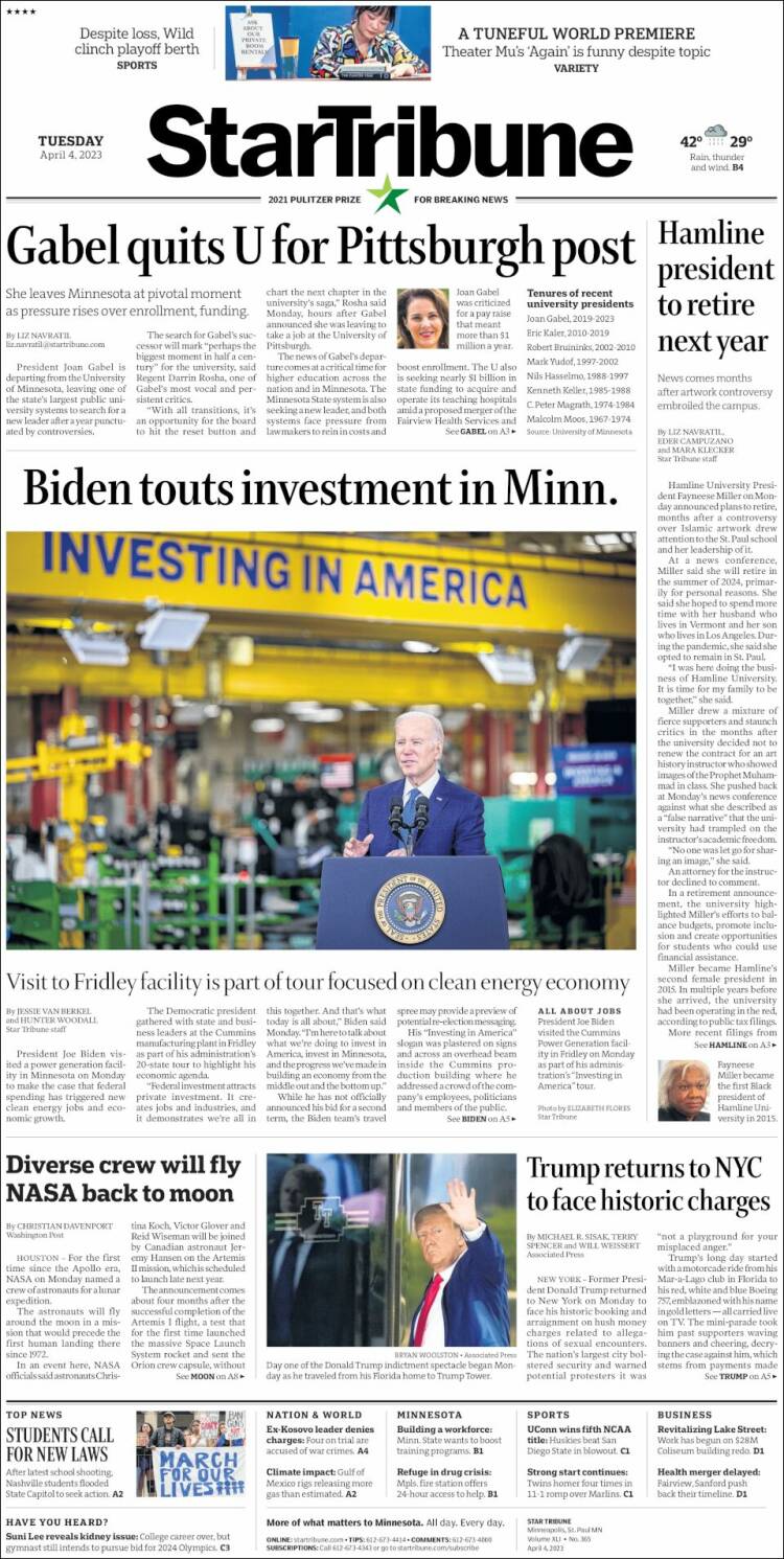 Portada de Star Tribune (USA)