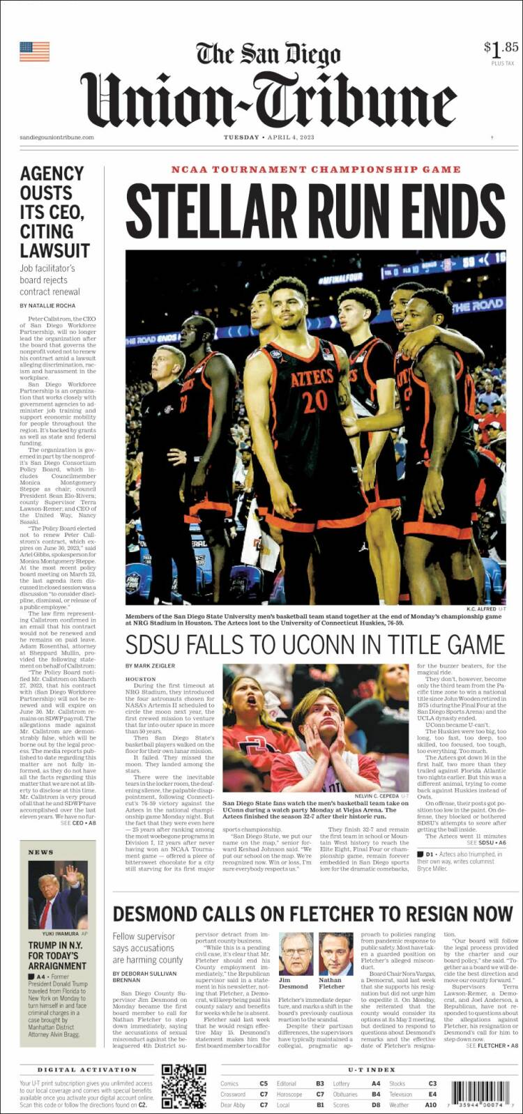 Portada de The San Diego Union-Tribune (USA)