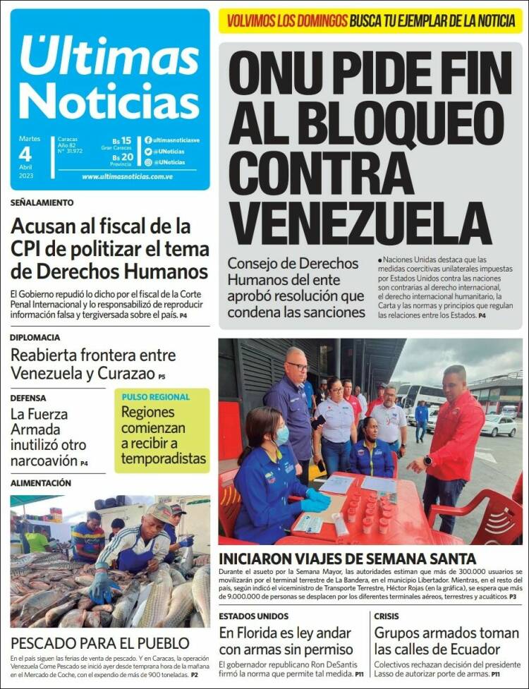 Portada de Últimas Noticias (Venezuela)