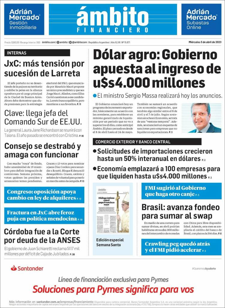 Portada de Diario Ambito Financiero (Argentina)