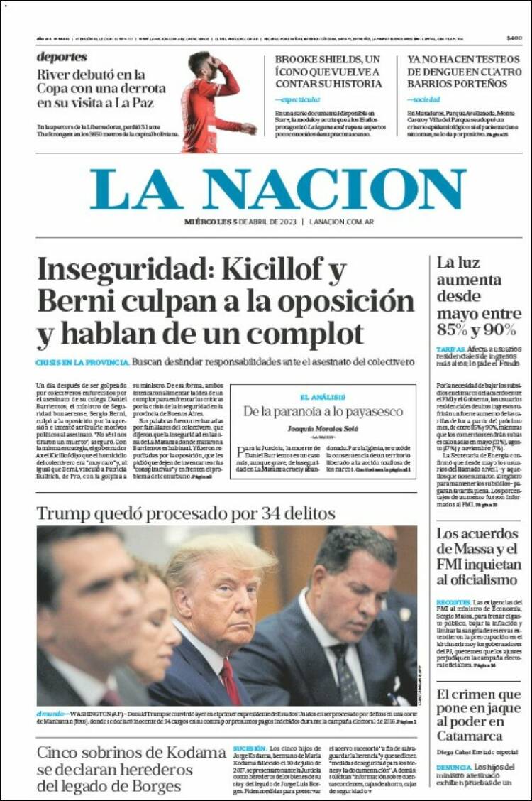 Portada de La Nación (Argentina)