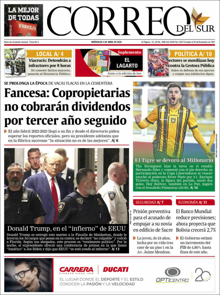 Portada de Correo Sur (Bolivia)