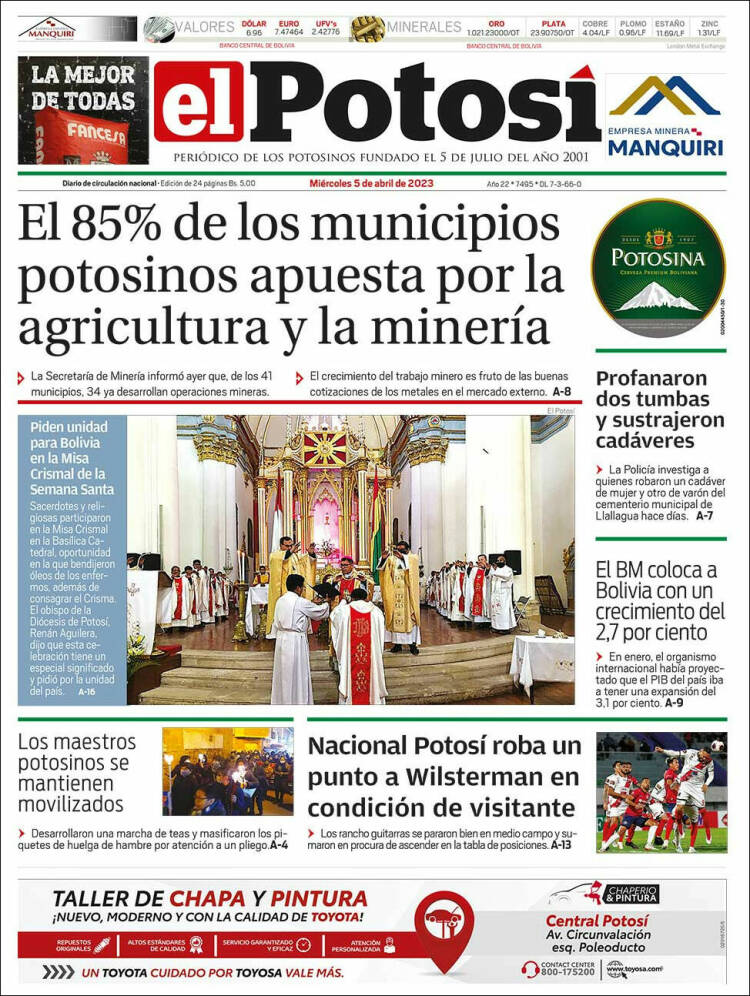 Portada de Diario de Potosí (Bolivia)