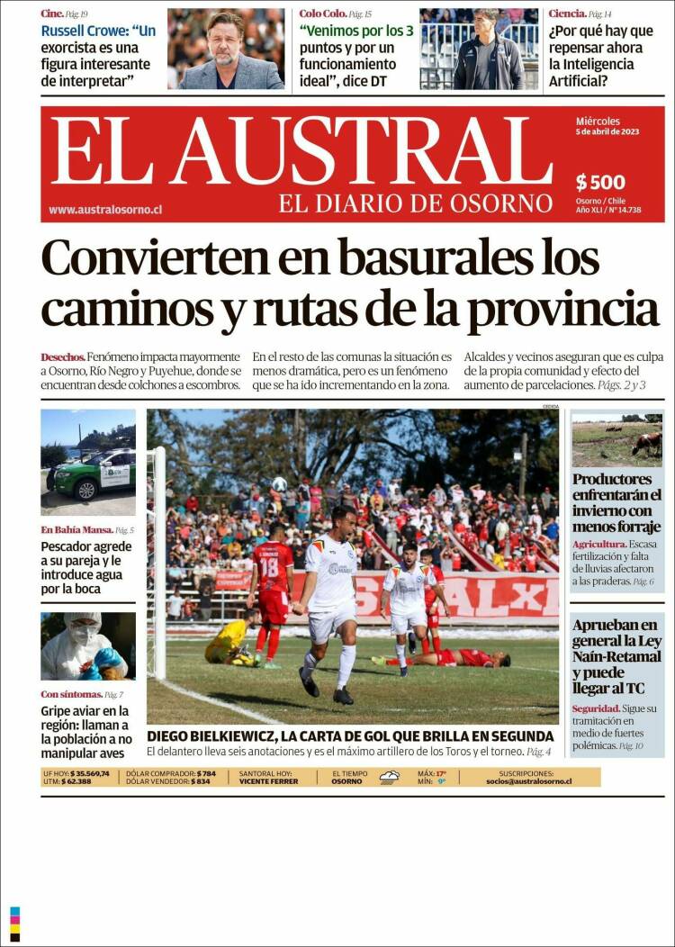 Portada de El Austral de Osorno (Chile)