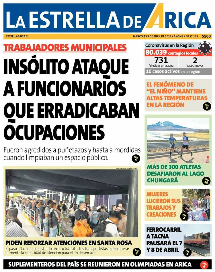 Portada de La Estrella de Arica (Chile)