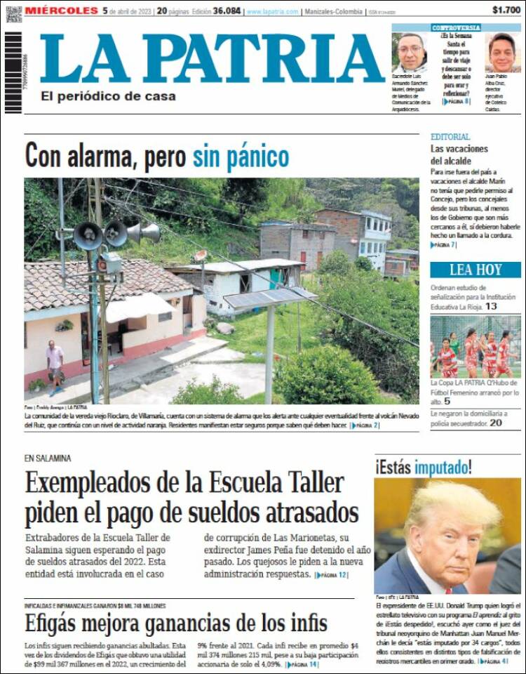 Portada de La Patria (Colombia)