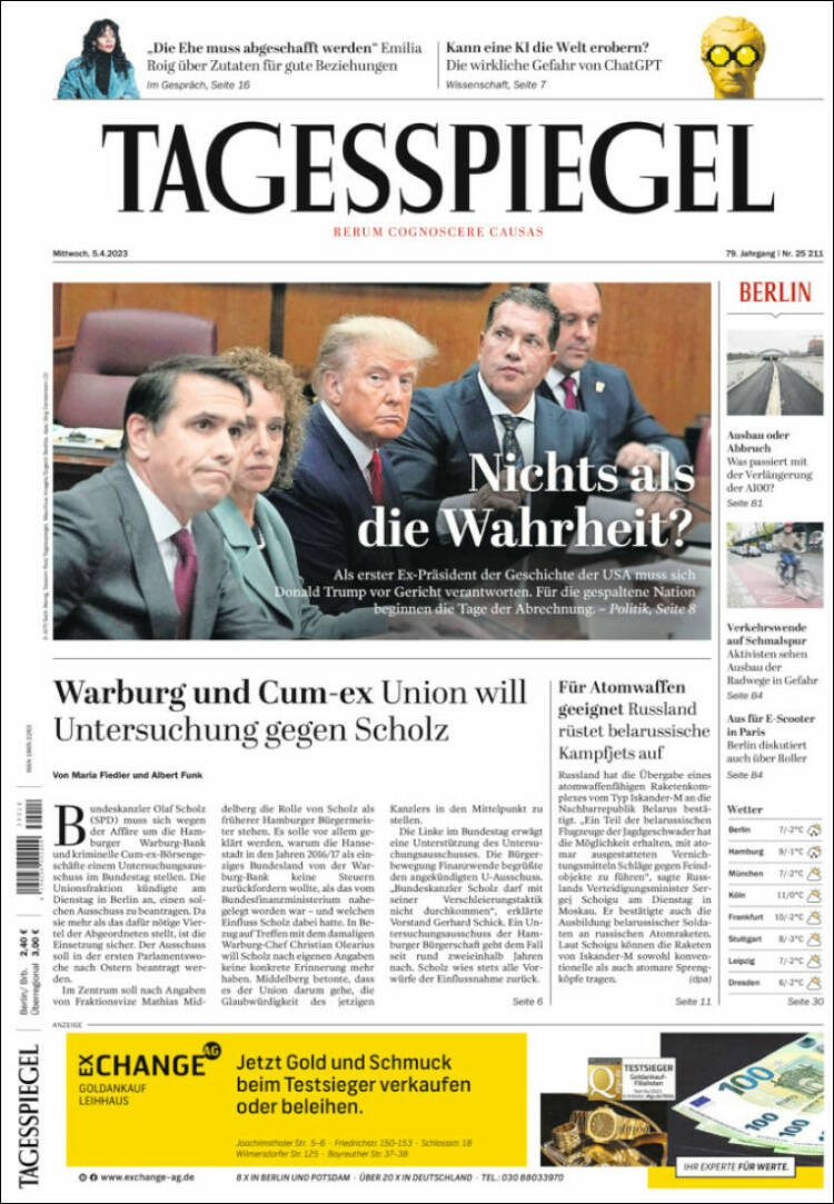 Portada de Der Tagesspiegel (Alemania)